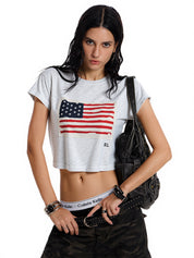 American Flag Print Navel Baring Tee