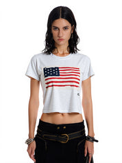 American Flag Print Navel Baring Tee