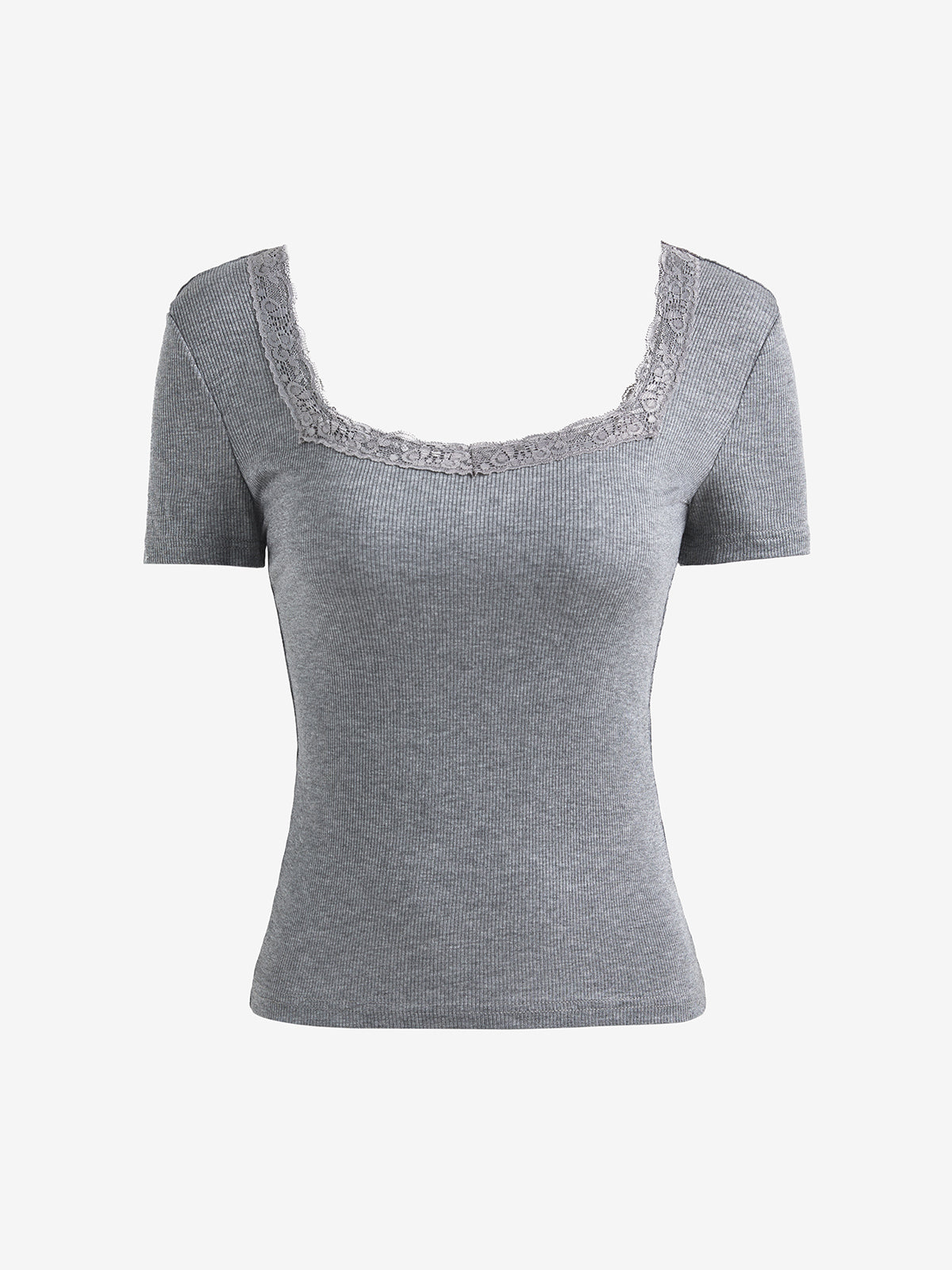 Solid Color Lace U Neck Tee