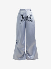 Dark Print Contrast Low Waist Loose Straight Satin Floor Length Pants