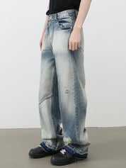 American Style Ripped Raw Edge Jeans