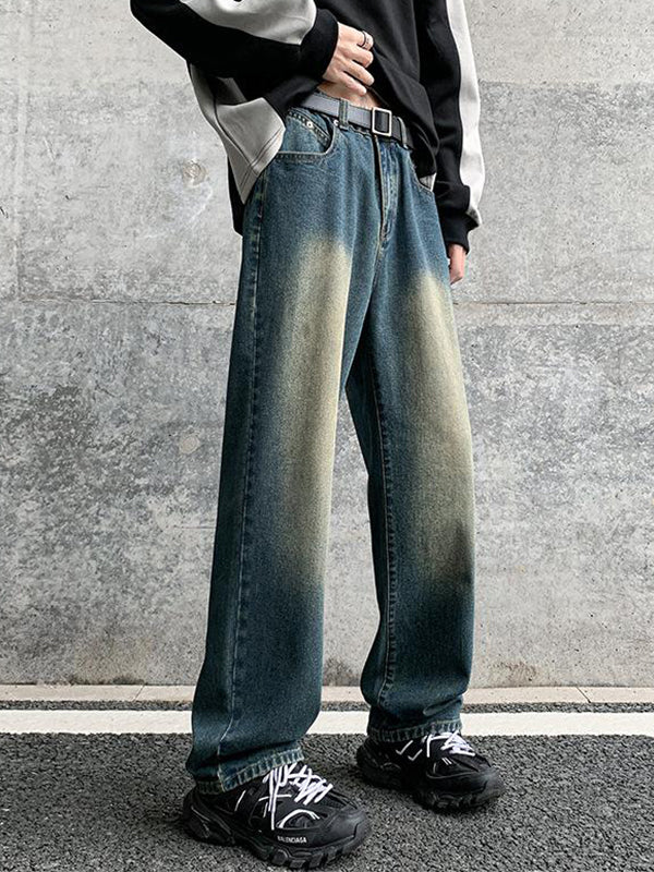 Men's American Retro Green Washed Denim Jeans