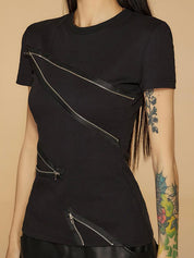 Black Grey Shoulders Short Sleeve