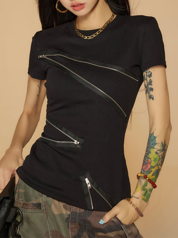 Black Grey Shoulders Short Sleeve