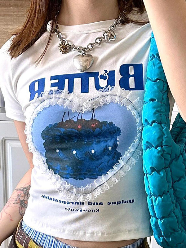 Patchwork Lace Trim Short Sleeve