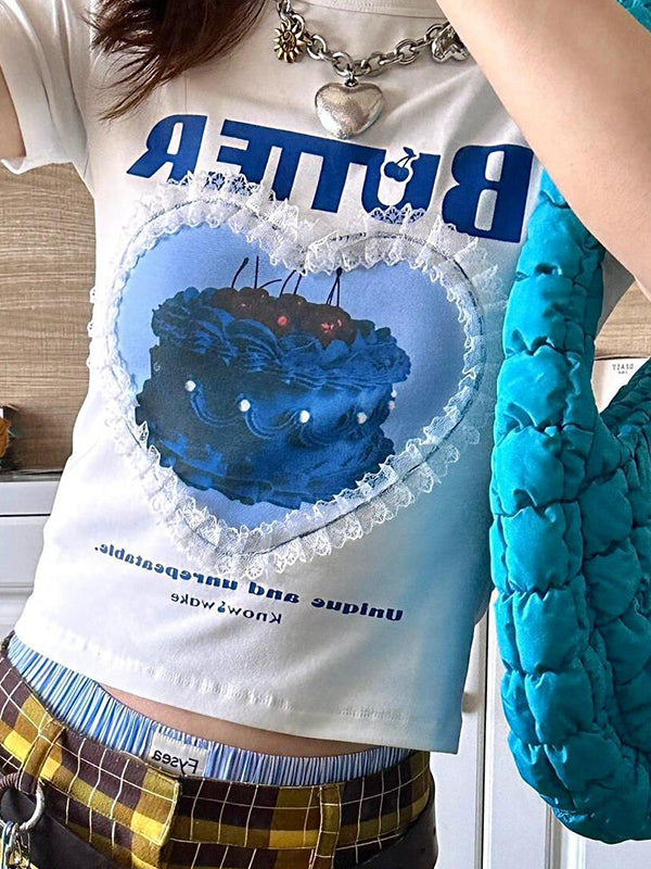 Patchwork Lace Trim Short Sleeve