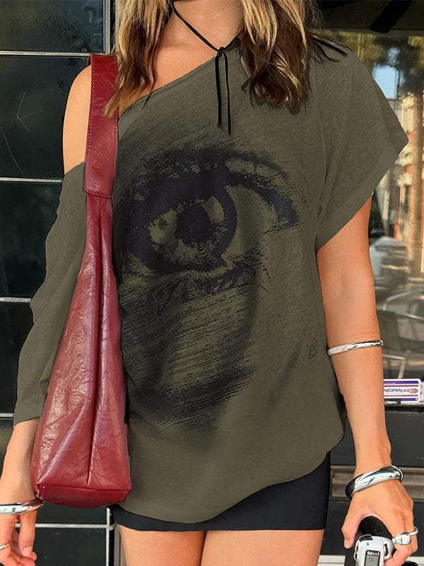 Eye print off-shoulder Tee