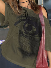 Eye print off-shoulder Tee