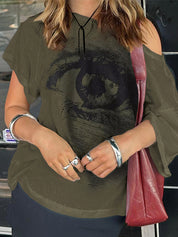 Eye print off-shoulder Tee