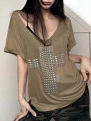 Hot Stamped Cross Oversized Short Sleeve