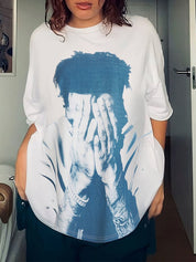 Personalized street style hip-hop portrait printing American hot girl style loose T-shirt