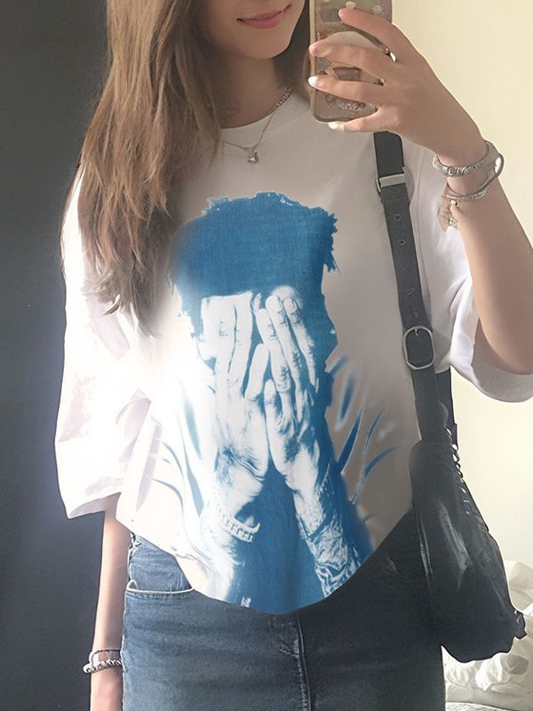 Personalized street style hip-hop portrait printing American hot girl style loose T-shirt