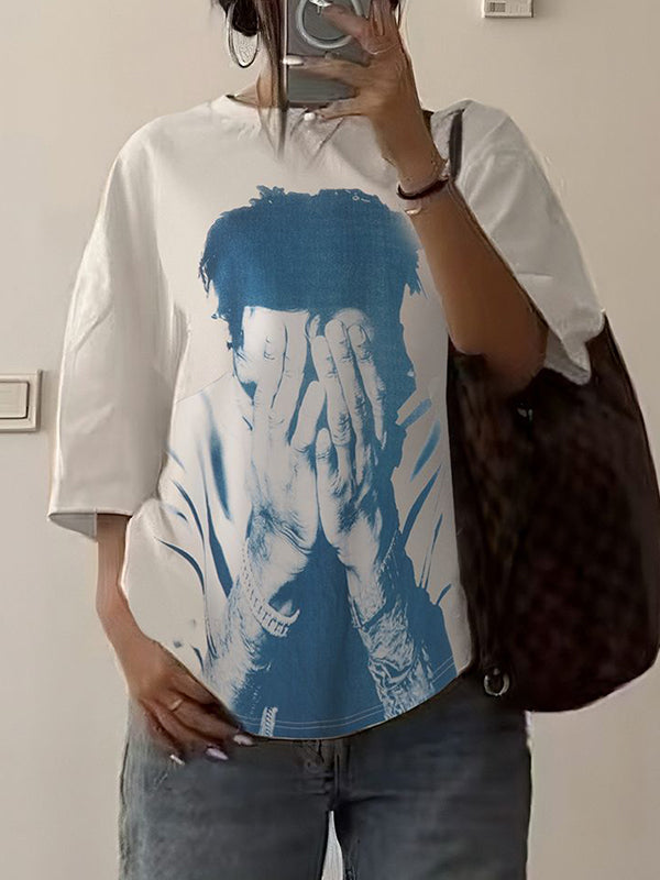 Personalized street style hip-hop portrait printing American hot girl style loose T-shirt
