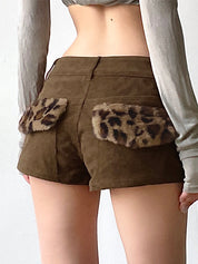 Leopard Print Corduroy Shorts