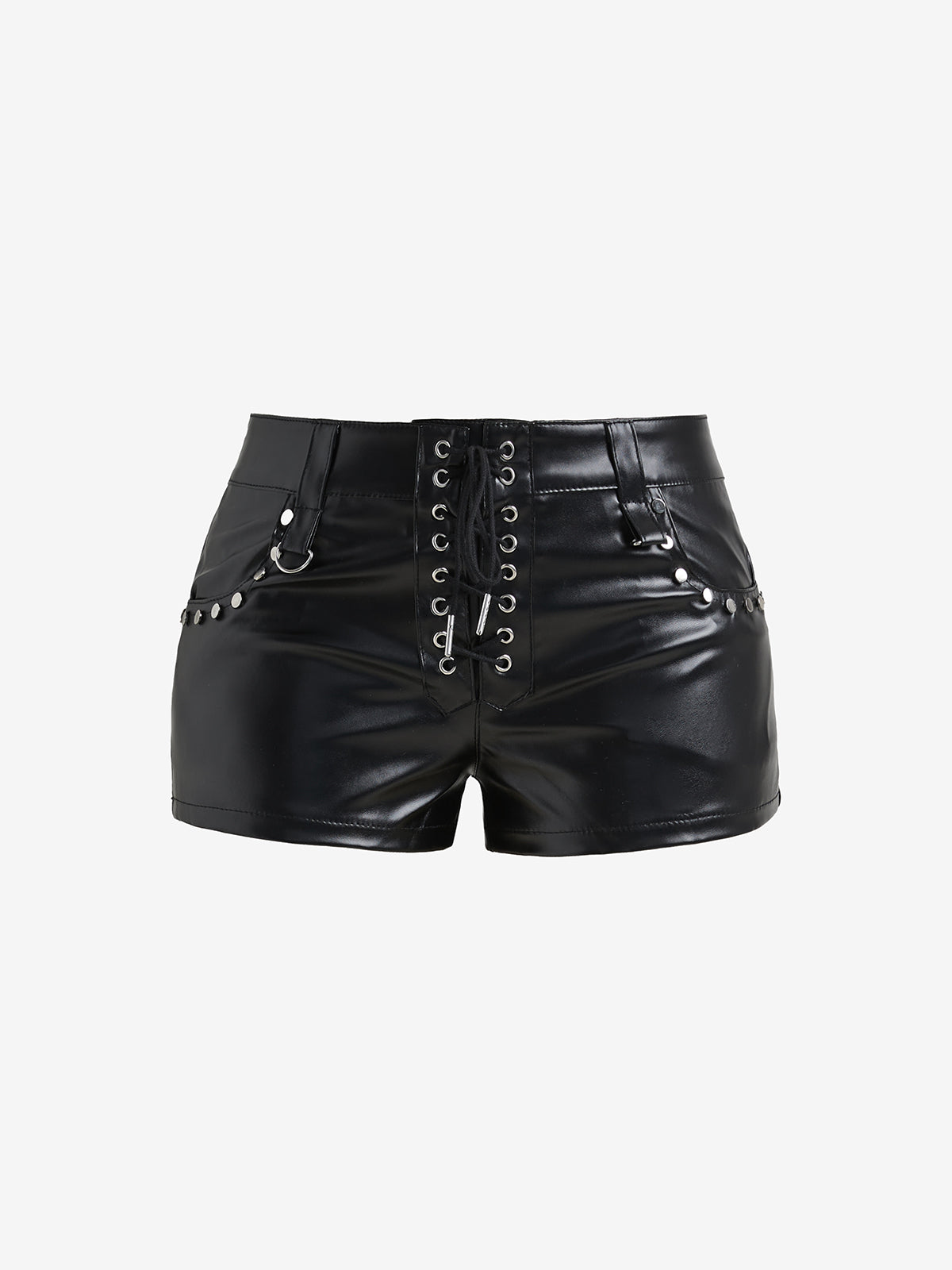 Lace Up Low Waist PU Shorts