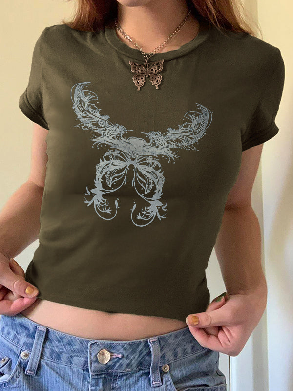Vintage Feather Wings Hand Printed Tee