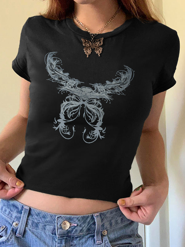 Vintage Feather Wings Hand Printed Tee