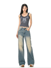 Lace Trim Gray Feather Skeleton Tank Top
