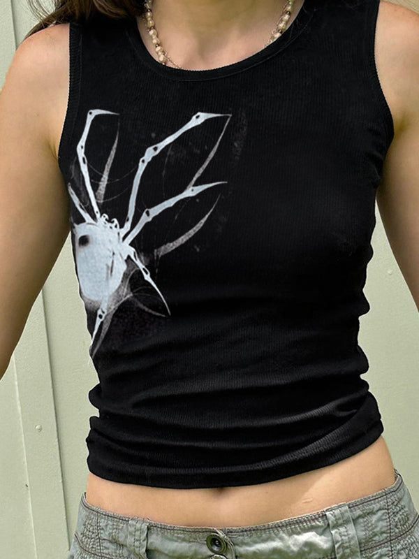 Street Spider Print Ribbed Tank Top