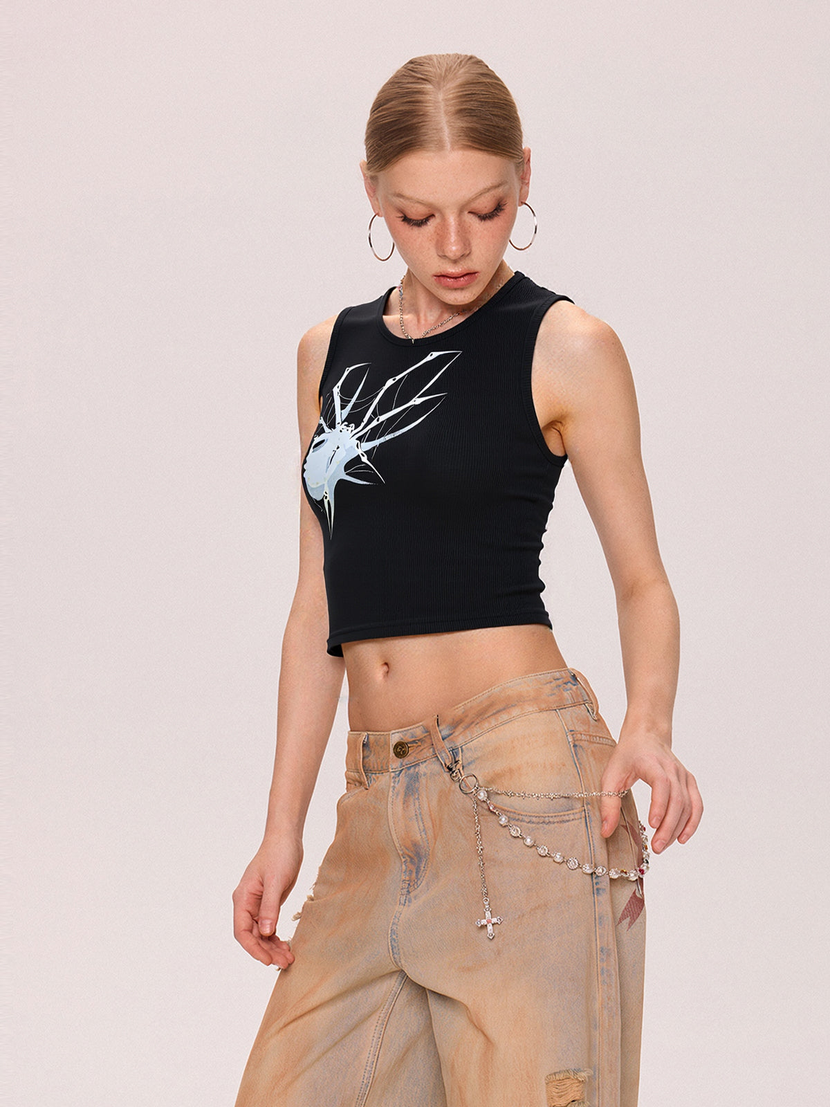 Street Spider Print Ribbed Tank Top