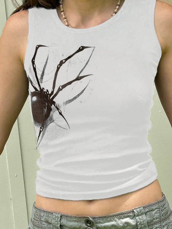 Street Spider Print Ribbed Tank Top