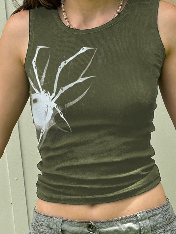 Street Spider Print Ribbed Tank Top