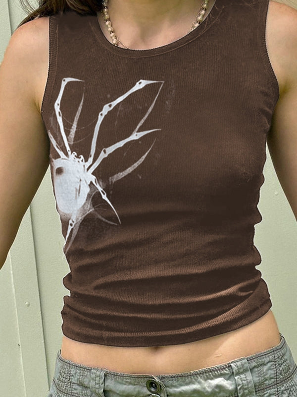 Street Spider Print Ribbed Tank Top