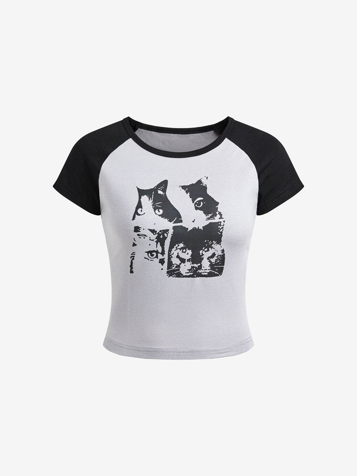 Cat Print Raglan Short Sleeve Tee