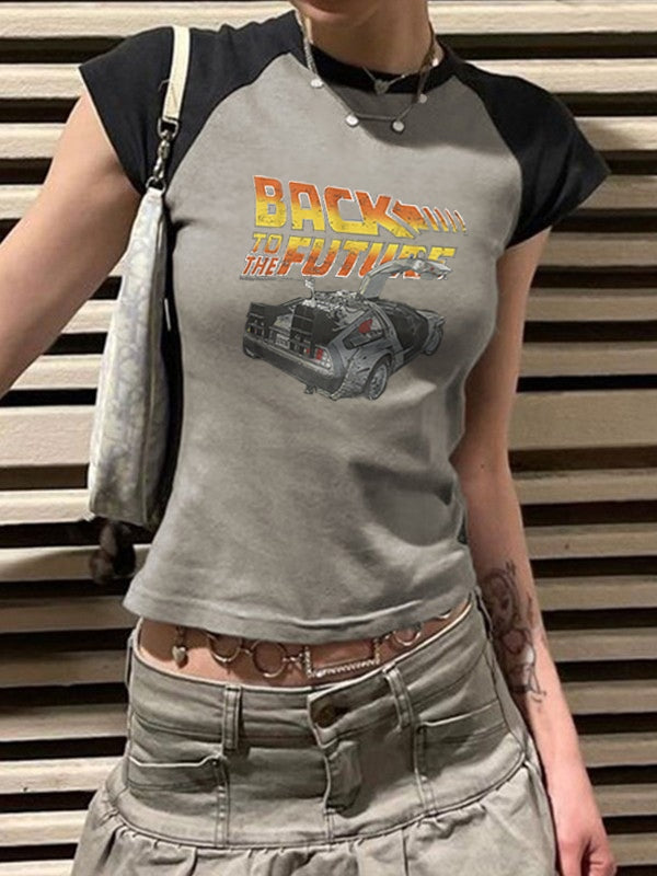 Lettering Racing Raglan Sleeve Cropped Top