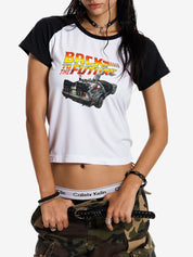 Lettering Racing Raglan Sleeve Cropped Top