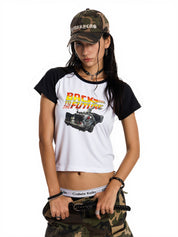 Lettering Racing Raglan Sleeve Cropped Top