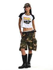 Lettering Racing Raglan Sleeve Cropped Top