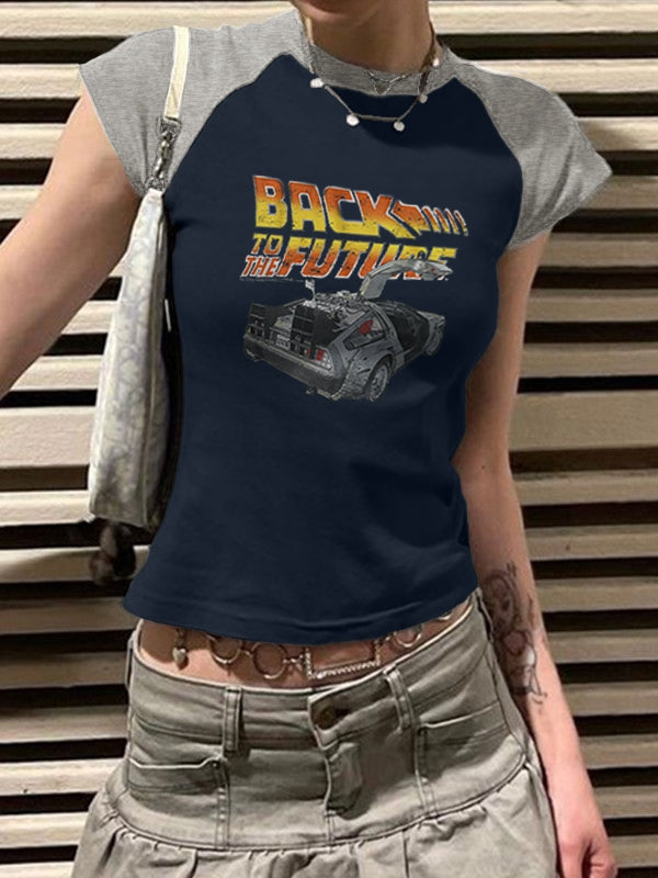 Lettering Racing Raglan Sleeve Cropped Top
