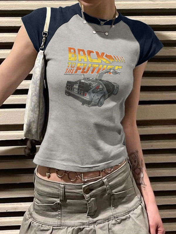 Lettering Racing Raglan Sleeve Cropped Top