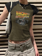 Lettering Racing Raglan Sleeve Cropped Top