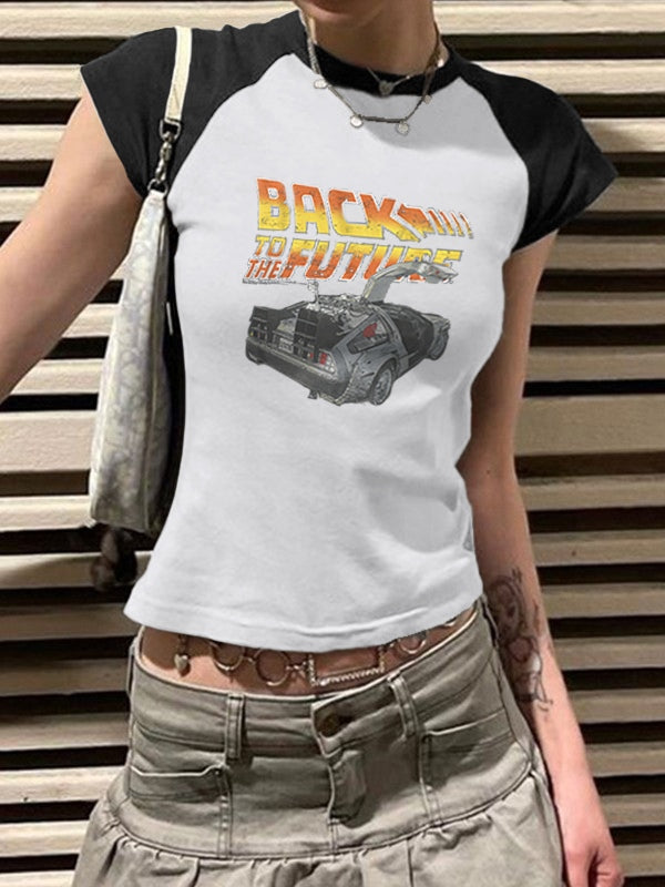 Lettering Racing Raglan Sleeve Cropped Top