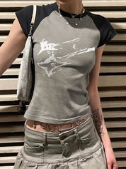 Vintage Guitar Raglan Sleeve Crop Top