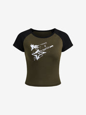 Vintage Guitar Raglan Sleeve Crop Top