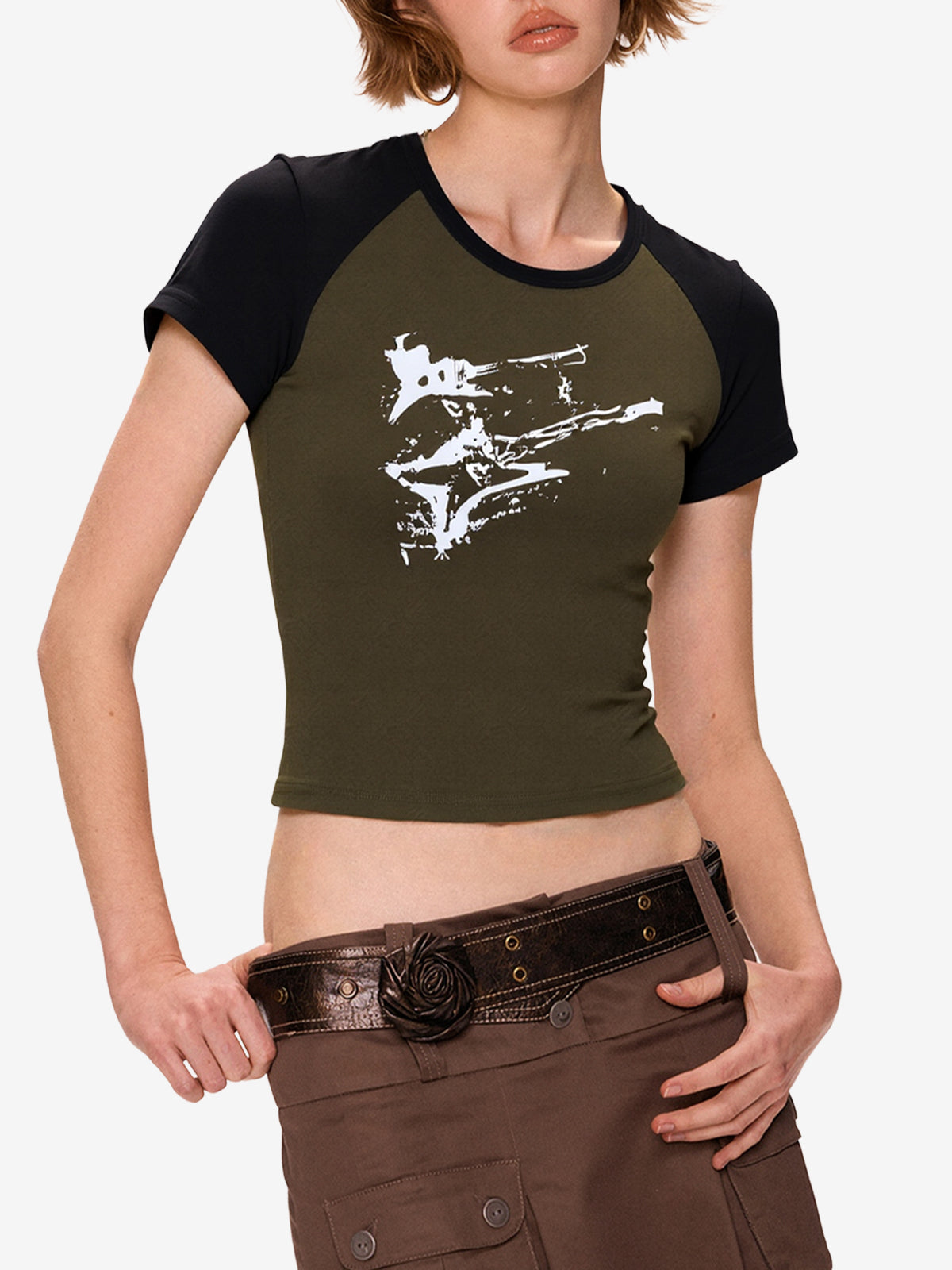 Vintage Guitar Raglan Sleeve Crop Top