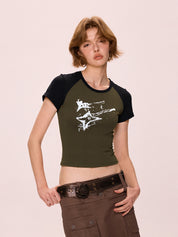 Vintage Guitar Raglan Sleeve Crop Top