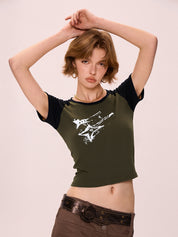 Vintage Guitar Raglan Sleeve Crop Top