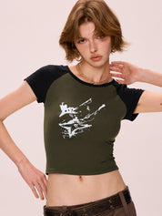 Vintage Guitar Raglan Sleeve Crop Top
