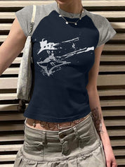 Vintage Guitar Raglan Sleeve Crop Top