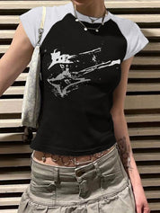 Vintage Guitar Raglan Sleeve Crop Top