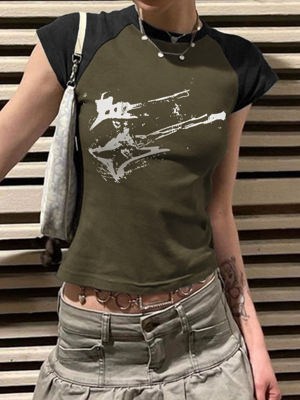Vintage Guitar Raglan Sleeve Crop Top