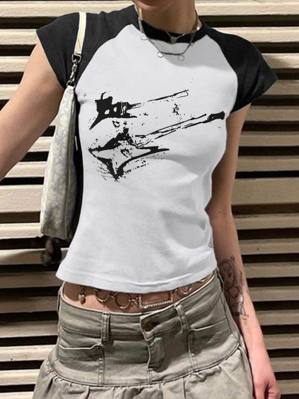 Vintage Guitar Raglan Sleeve Crop Top
