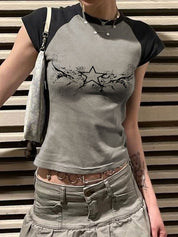 Retro Star Raglan Sleeve Cropped Top