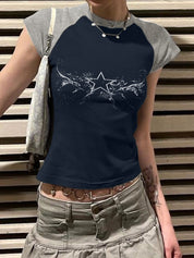 Retro Star Raglan Sleeve Cropped Top