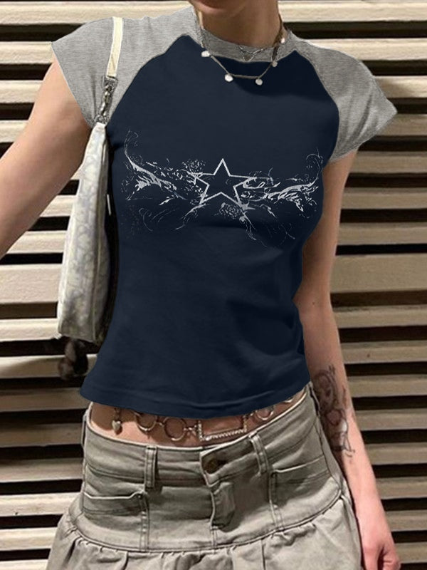 Retro Star Raglan Sleeve Cropped Top