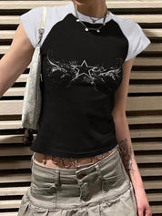 Retro Star Raglan Sleeve Cropped Top